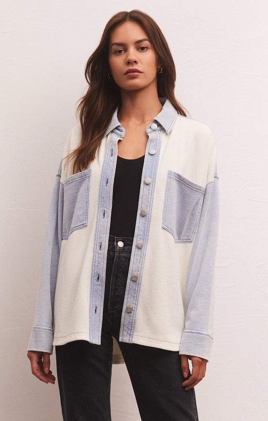 Load image into Gallery viewer, Two Tone All Day Knit Denim Jacket
