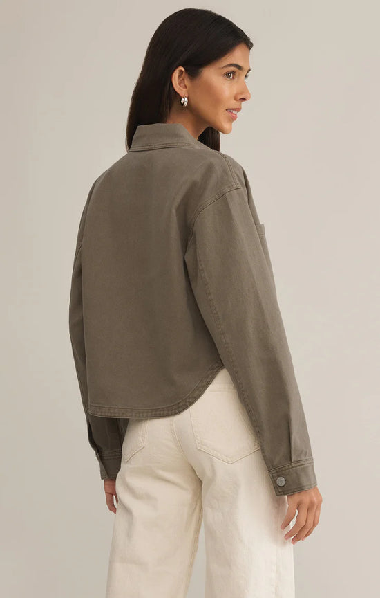 Load image into Gallery viewer, All Day Cropped Denim Jacket Pebble Moon

