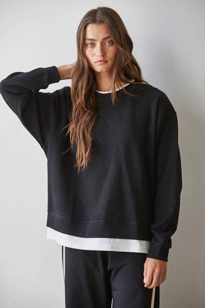 Always on Crew Twofer Pullover in Black