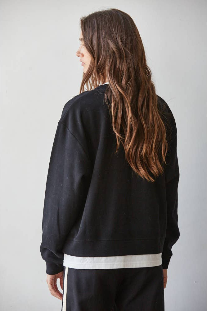 Always on Crew Twofer Pullover in Black