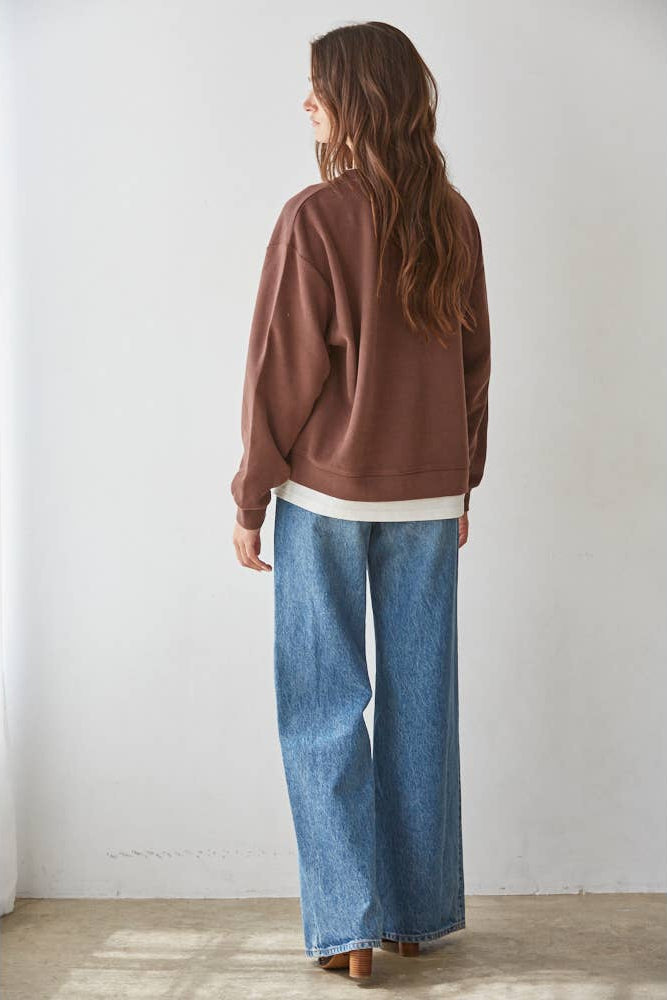 Always on Crew Twofer Pullover in Chocolate