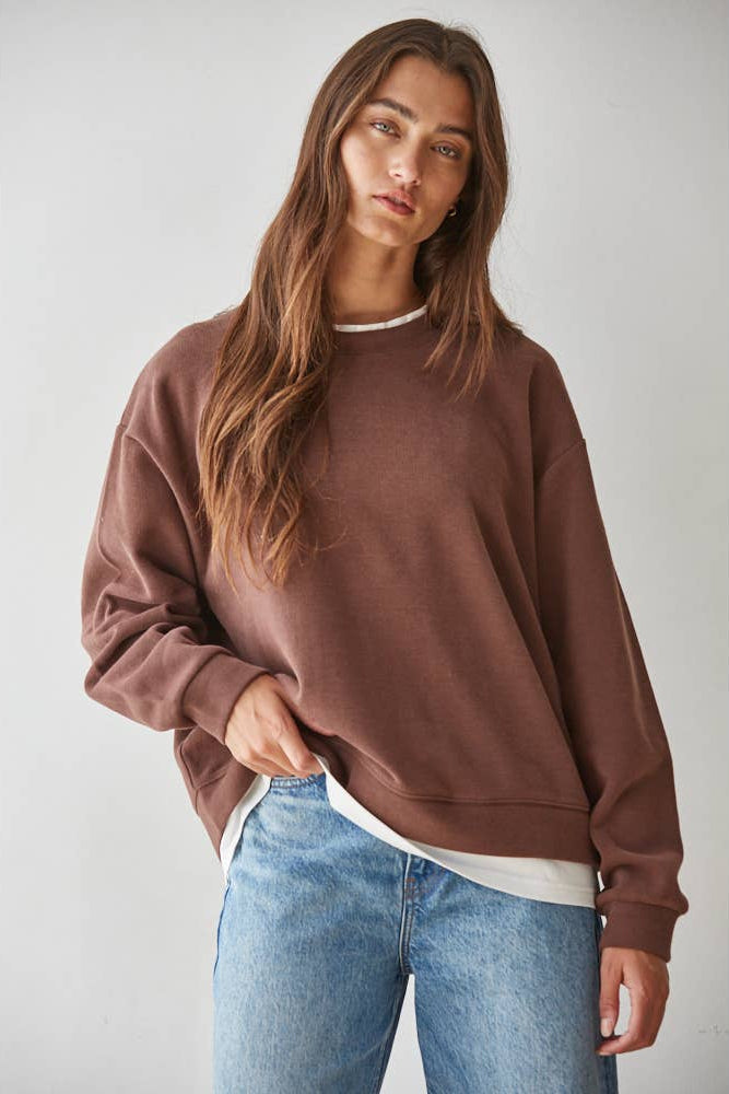 Always on Crew Twofer Pullover in Chocolate