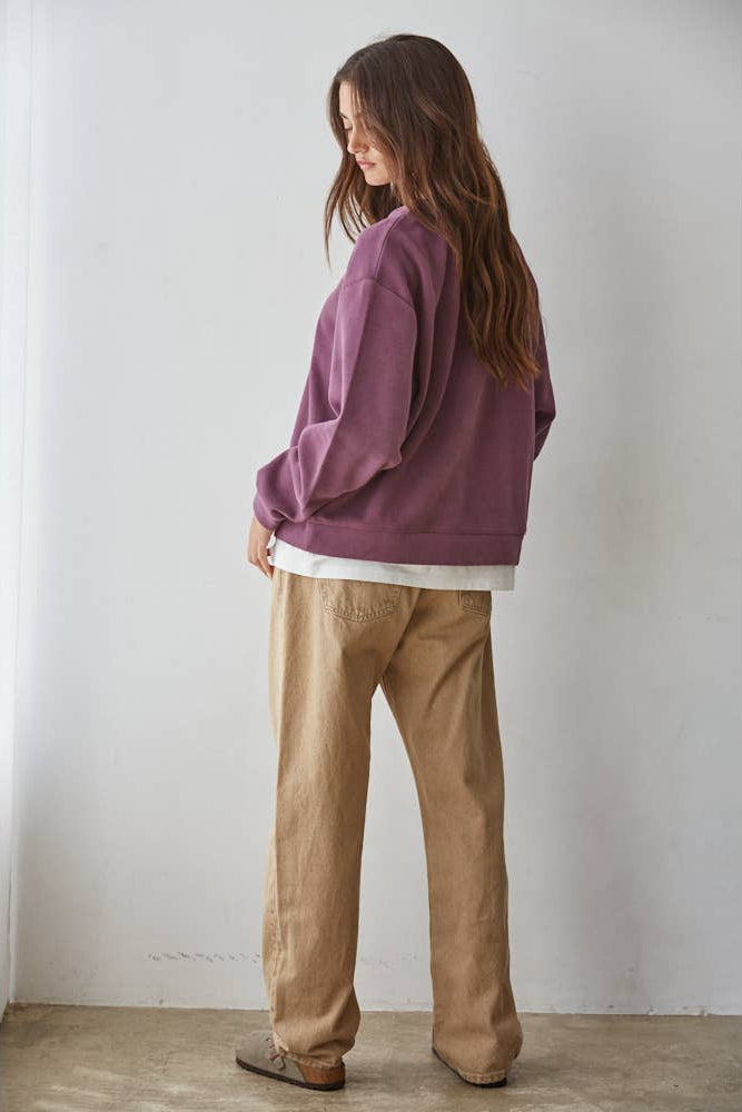 Always on Crew Twofer Pullover in Plum