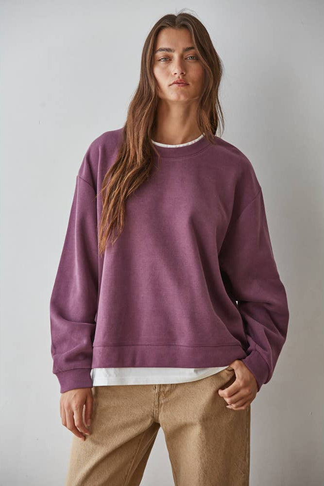 Always on Crew Twofer Pullover in Plum
