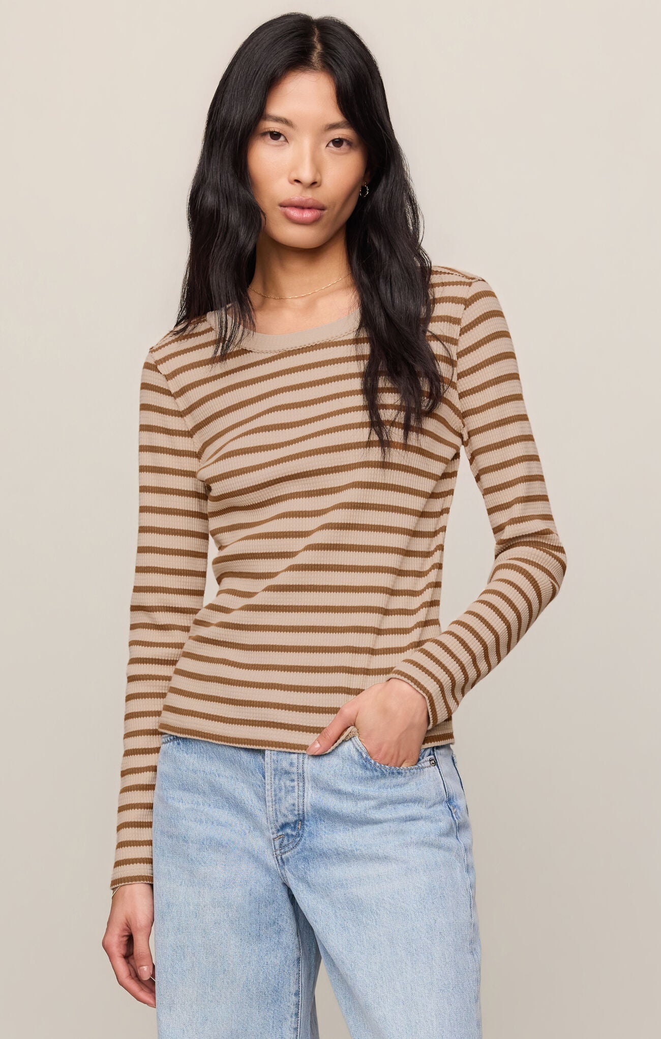 Arlet Stripe Thermal Top in Saddle Suede