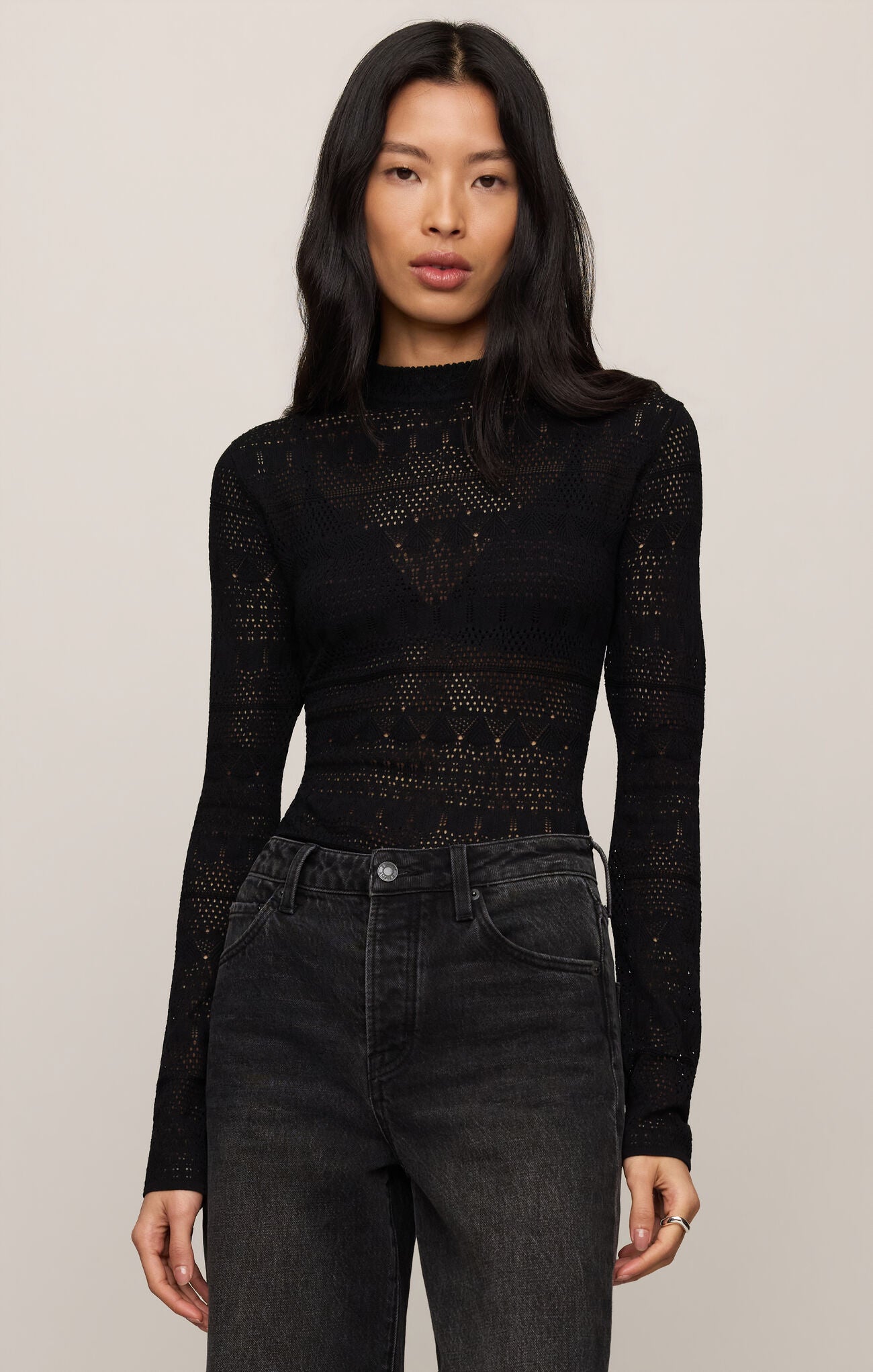 Avery Lace Knit Top in Black