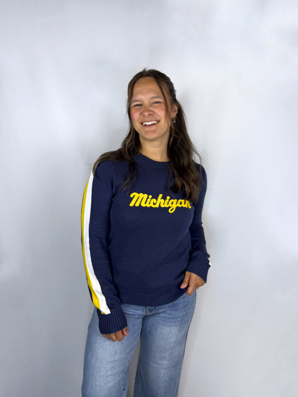 Michigan Navy with Sleeve Stripes Sweater