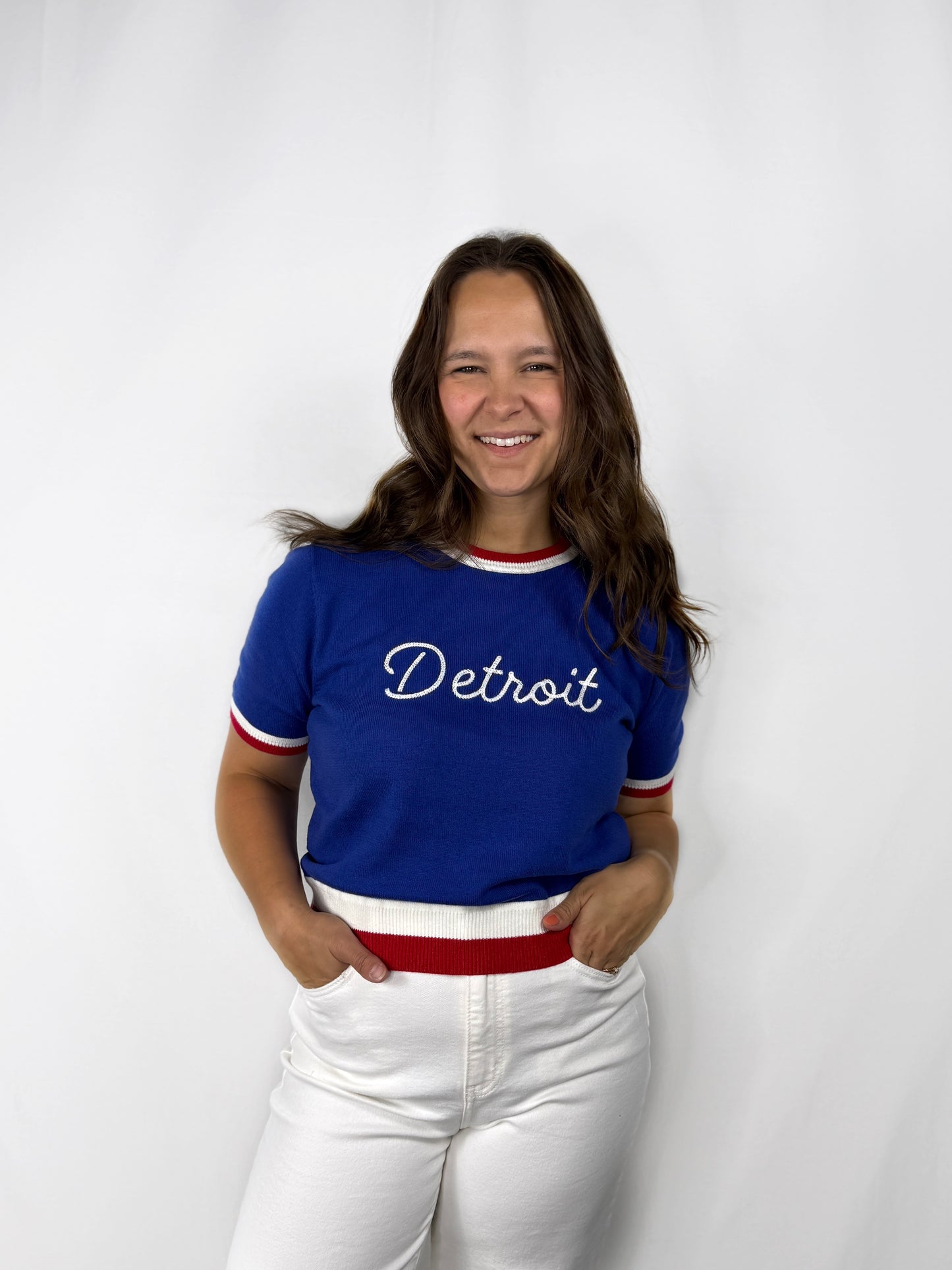 Detroit Blue/Red Short Sleeve Sweater