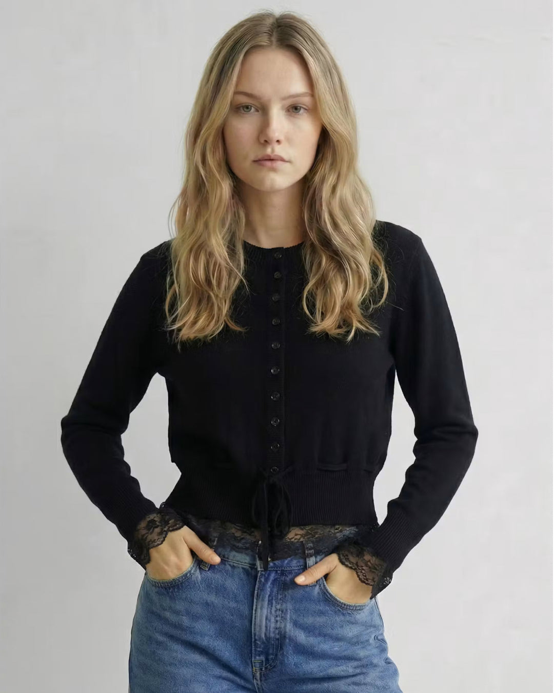 Funkadelic Lace Detail Cardigan In Black