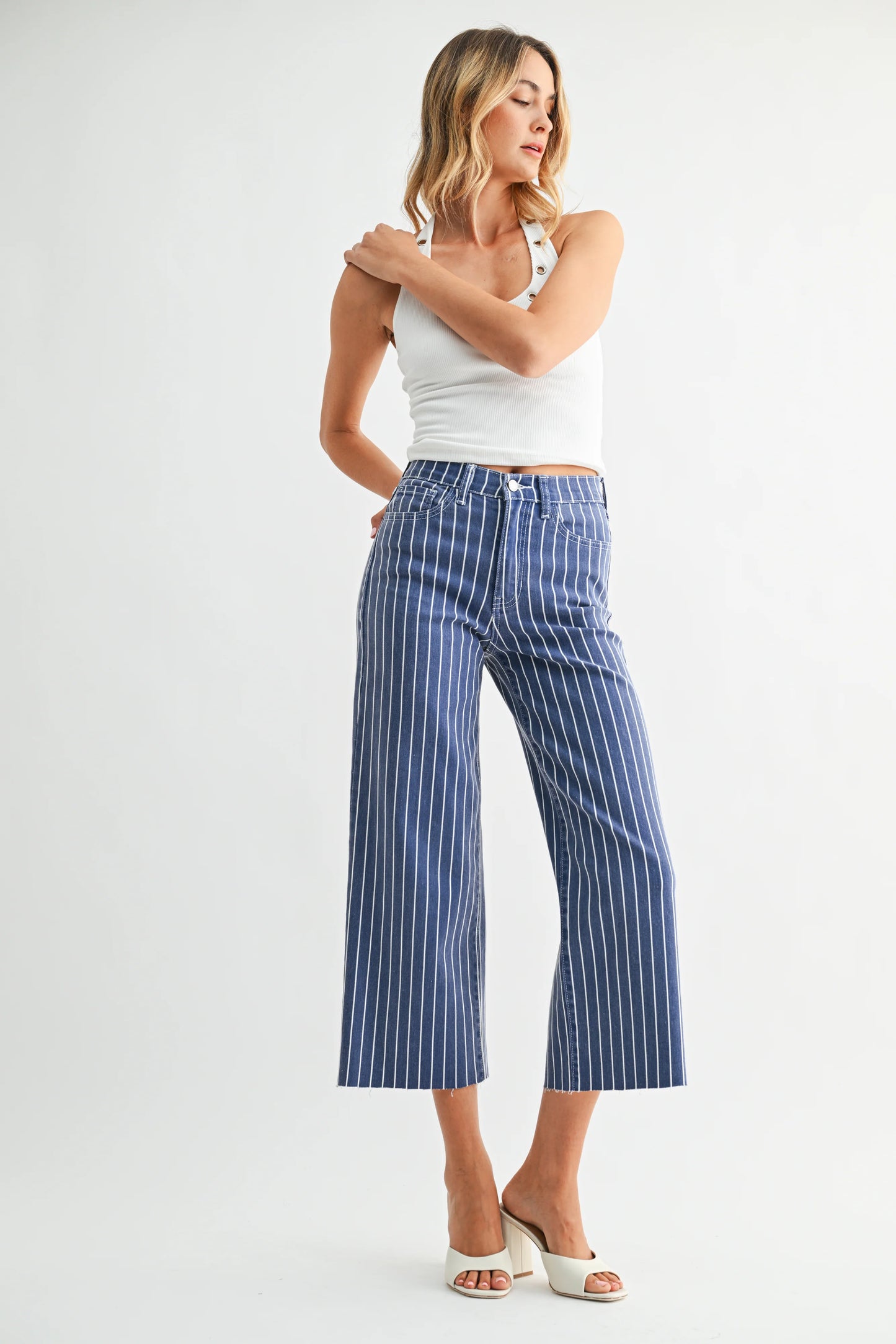 Becky Wide Leg Jeans in Navy Stripe