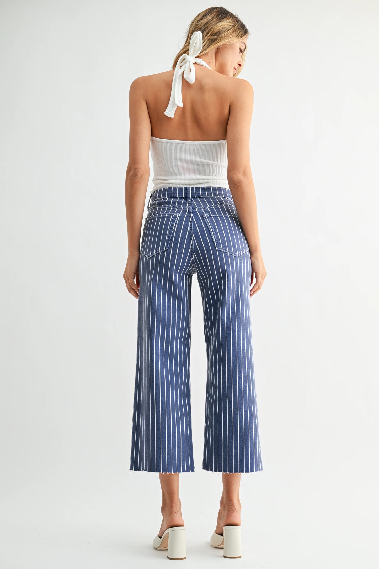 Becky Wide Leg Jeans in Navy Stripe