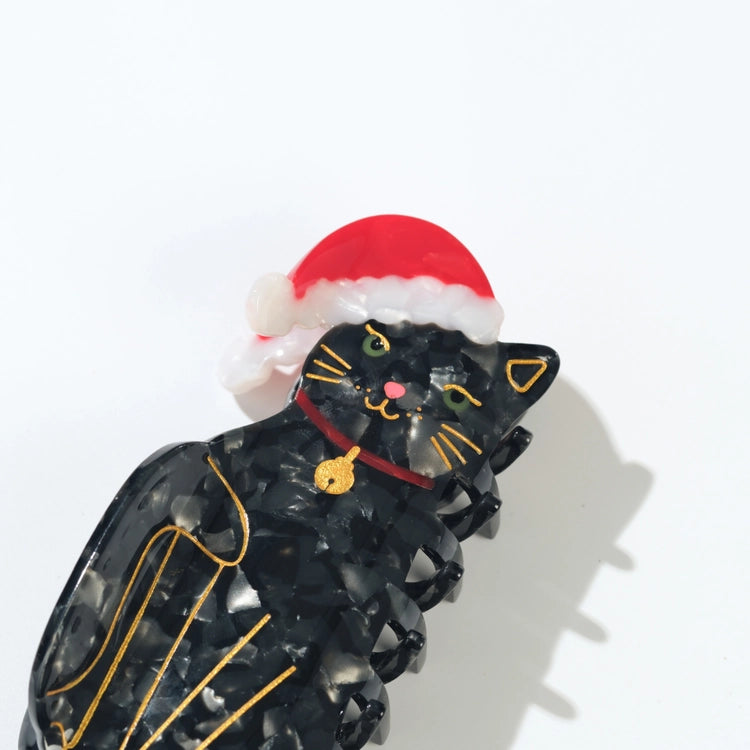 Black Cat Santa Hat Claw Clip