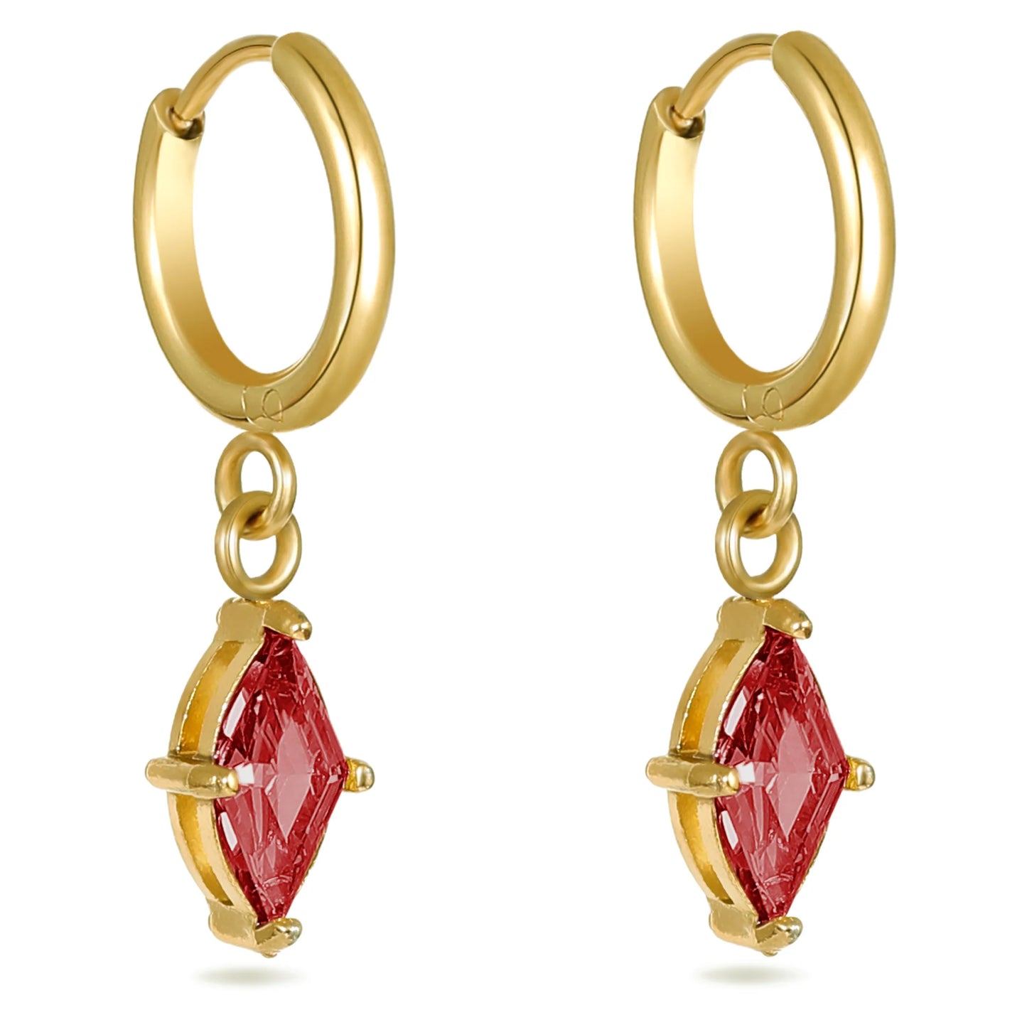 Crimson Crystal Huggie Hoops