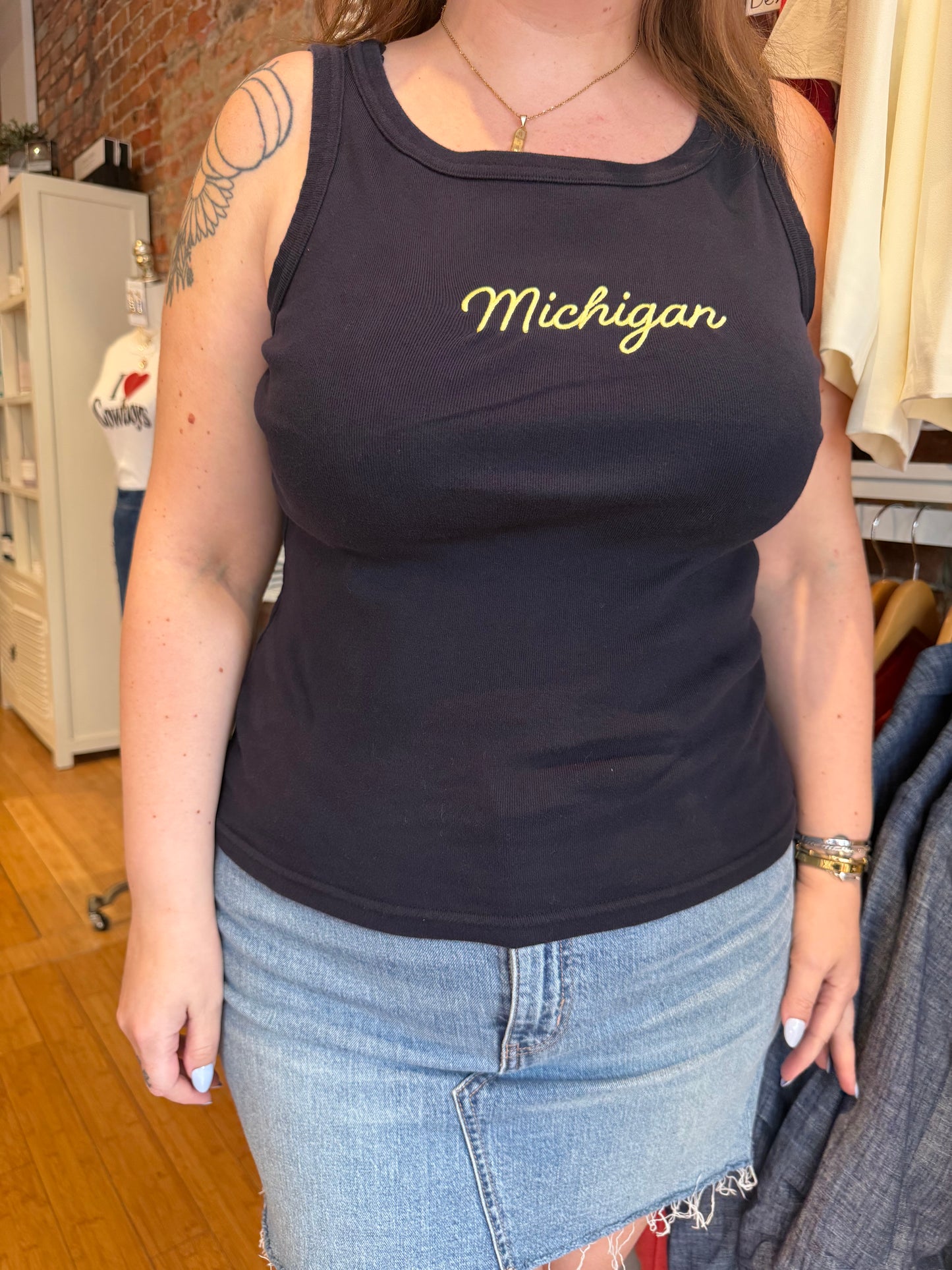 Michigan Embroidered Tank Navy
