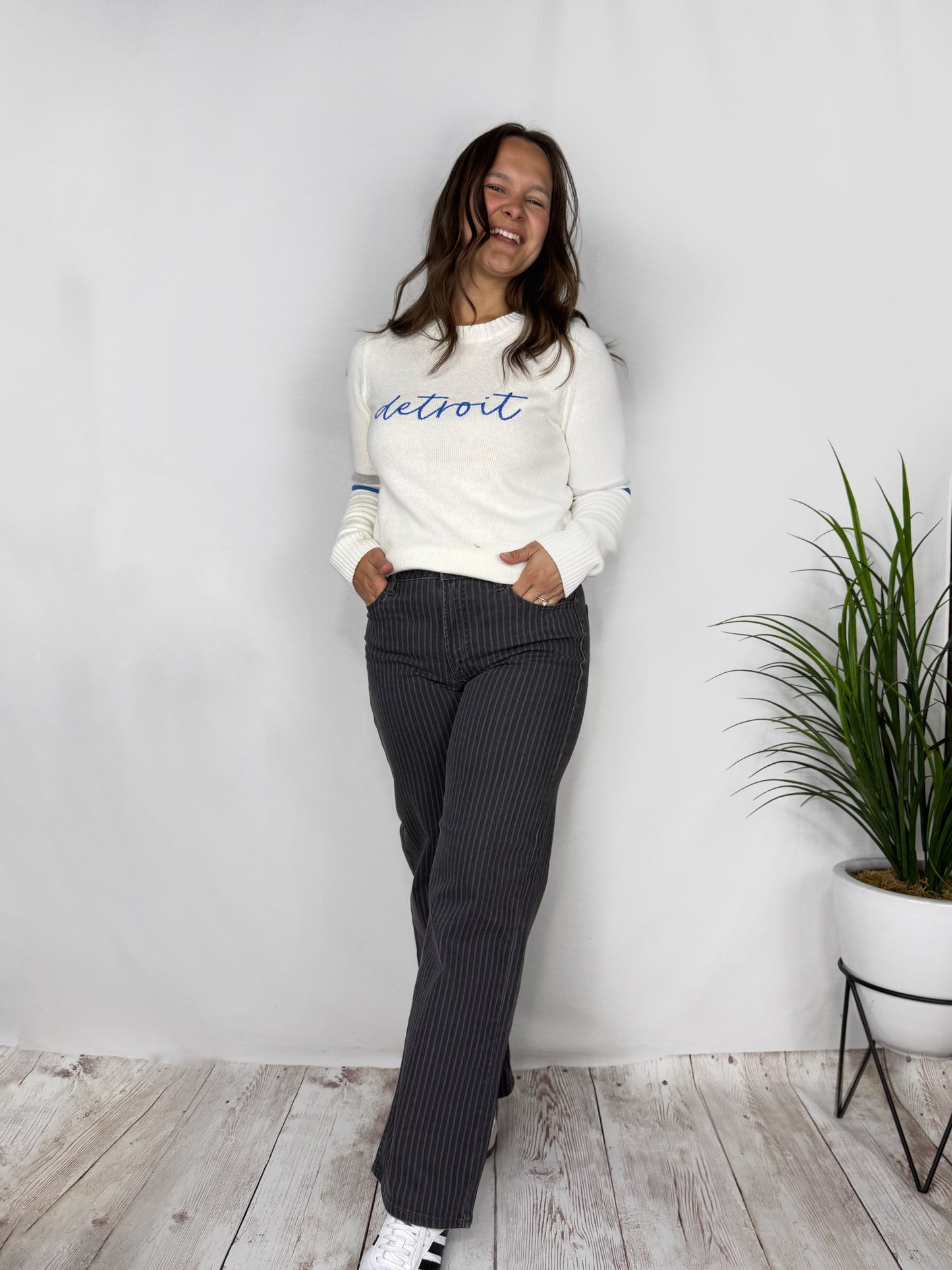 Striped Straight Leg Jeans
