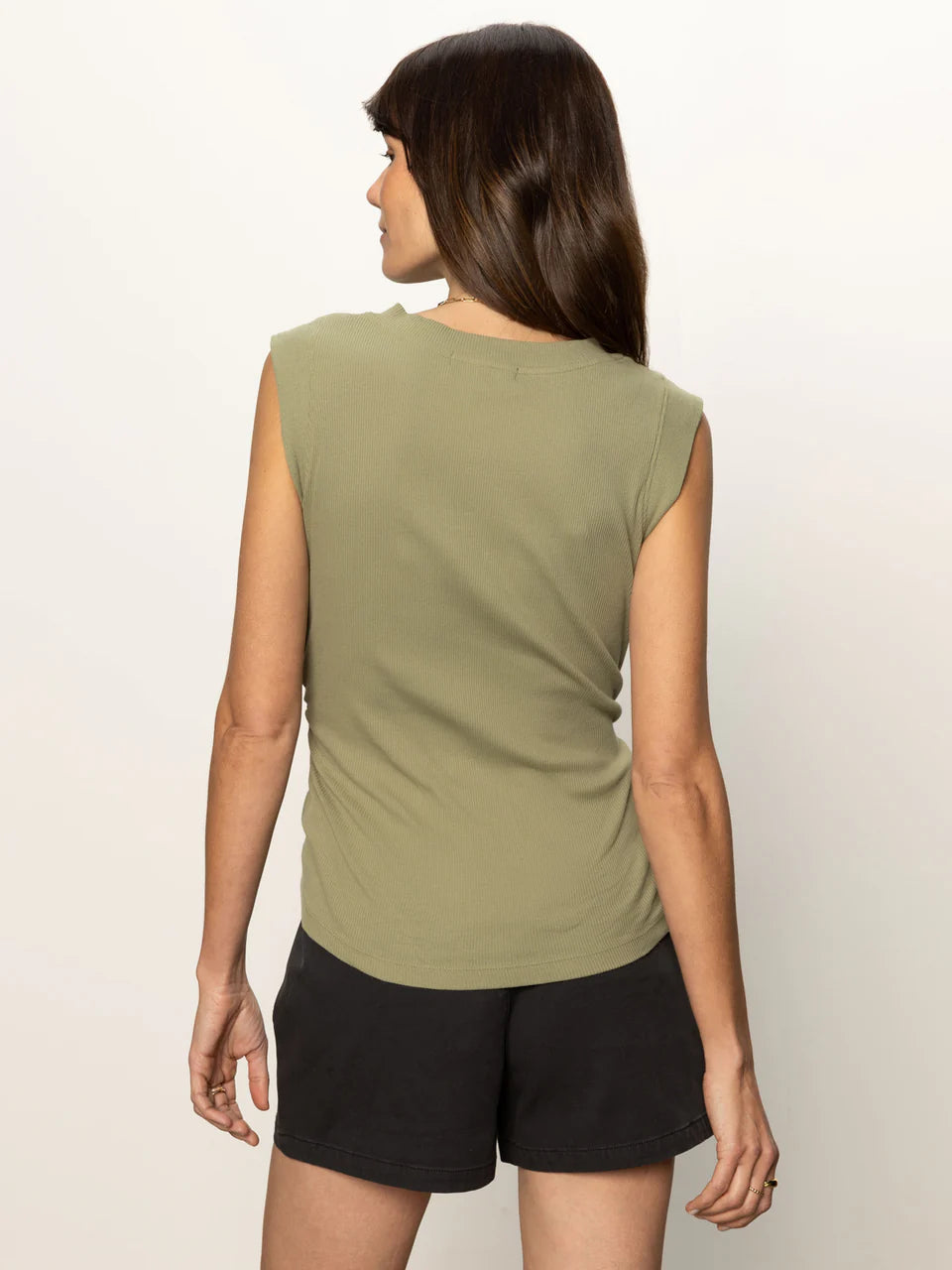 Ribbed Ruched Tank Sage