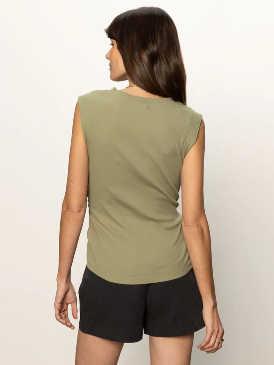 Load image into Gallery viewer, Ribbed Ruched Tank Sage
