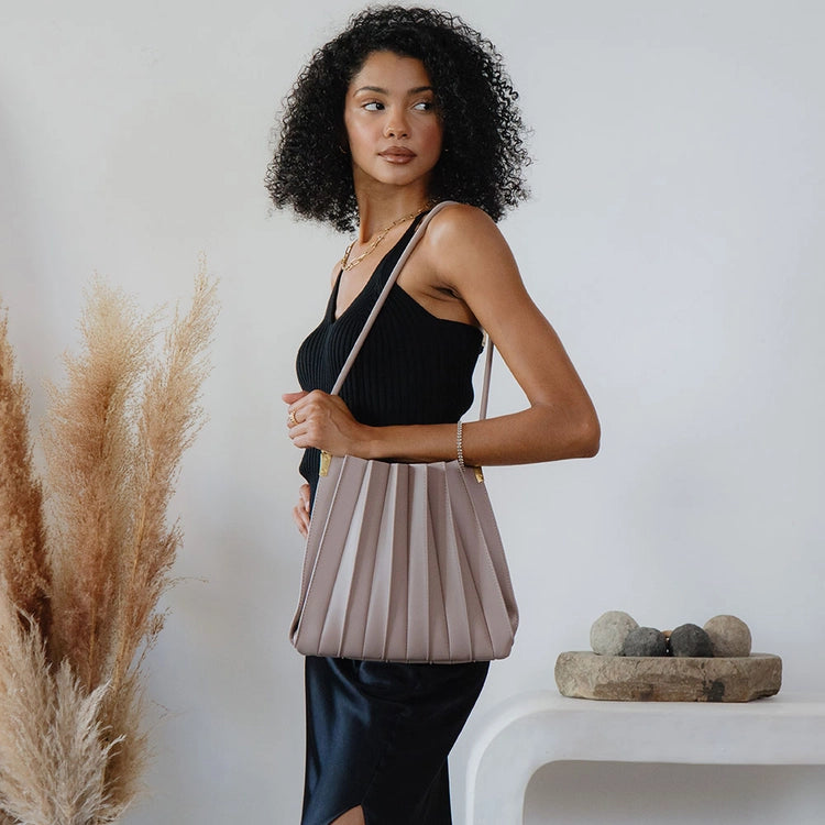 Carrie Vegan Leather Shoulder Bag in Mushroom