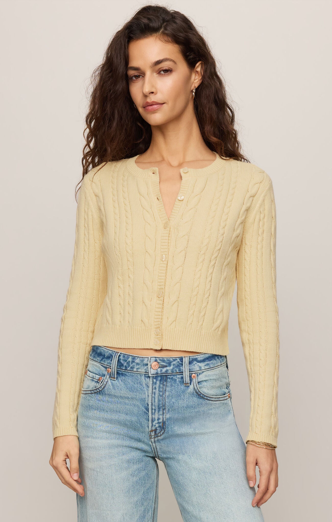 Cera Long Sleeve Cardigan in Lemon Chiffon