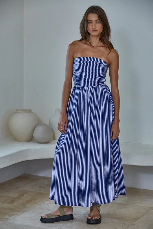 Coastline Strapless Striped Dress