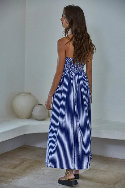 Coastline Strapless Striped Dress