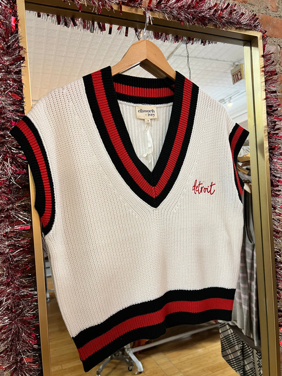 Detroit White and Red Sweater Vest