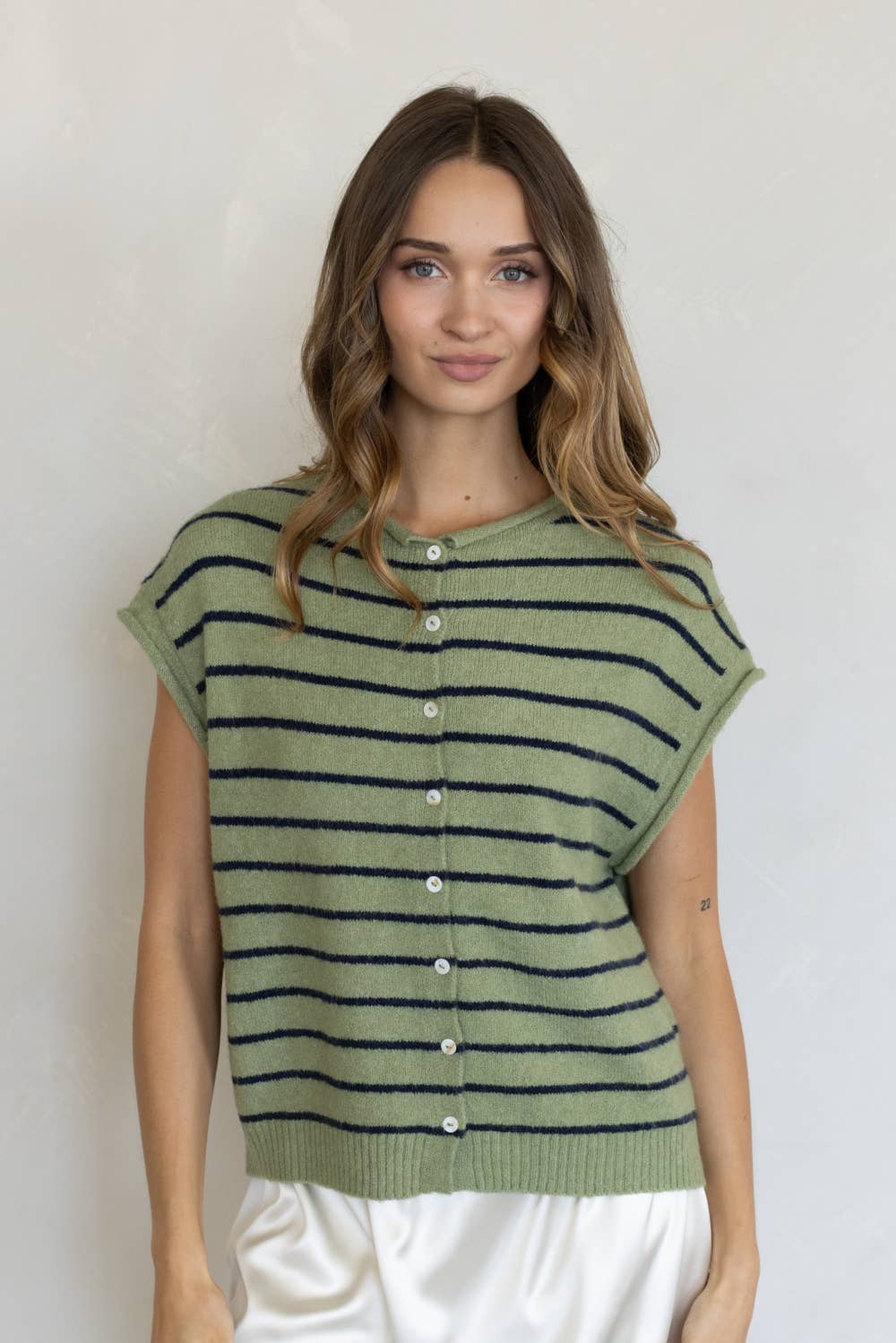 Piper Vest Cardigan Matcha Cabana Stripe