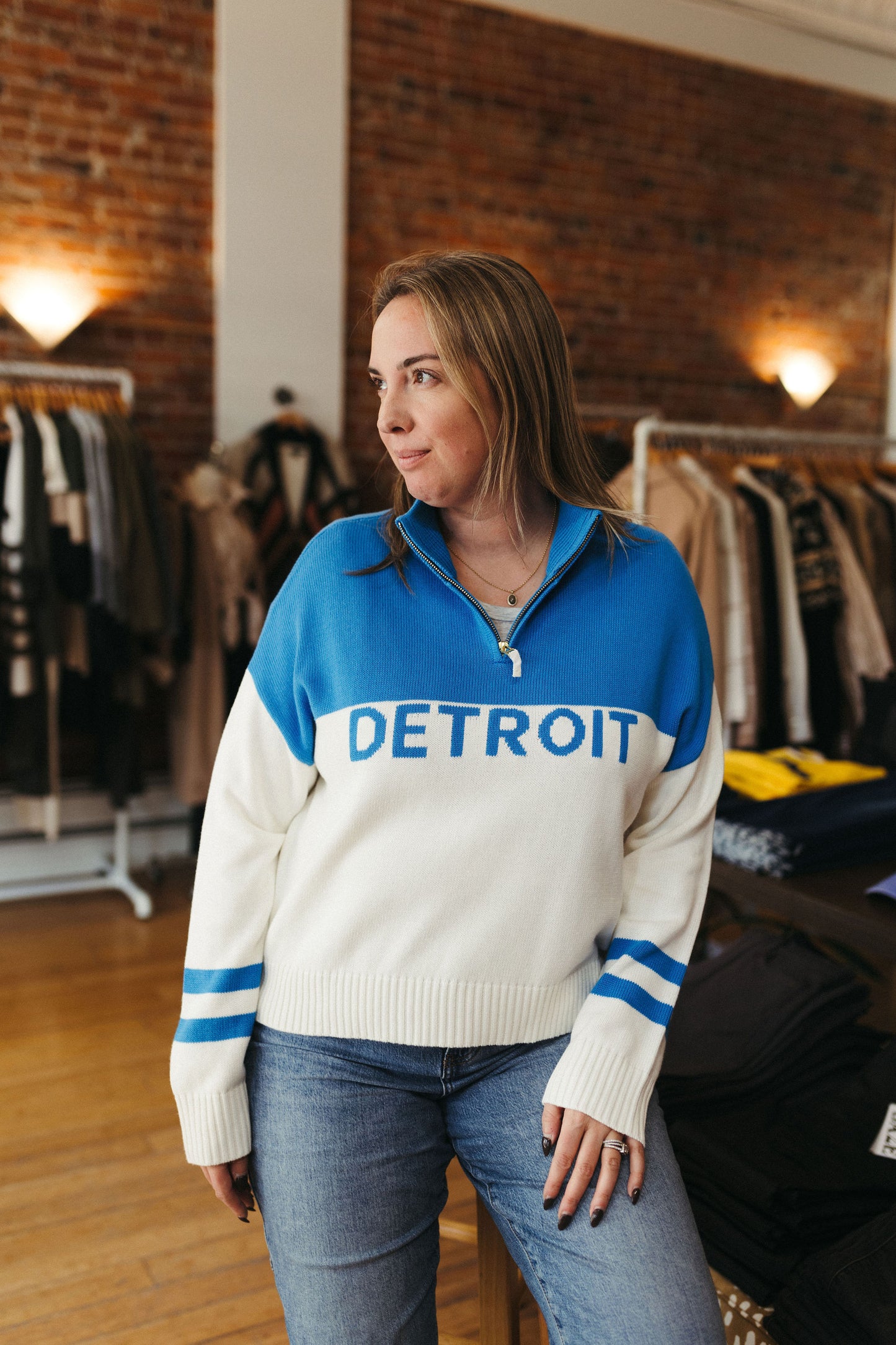 Detroit Blue Quarter Zip Sweater