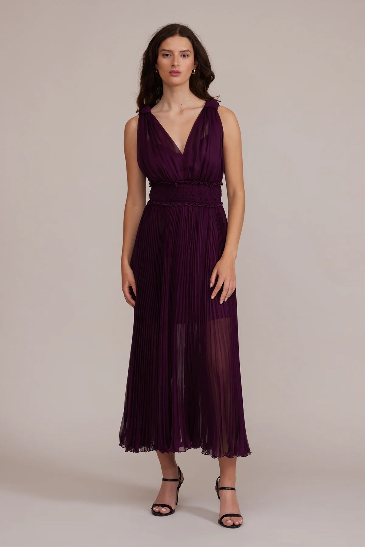 plum sheer dress Illusion Plum Ruched Sheer Sleeve Mini Dress purple M