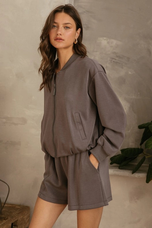 Dani Modal Bomber Jacket in Charcoal