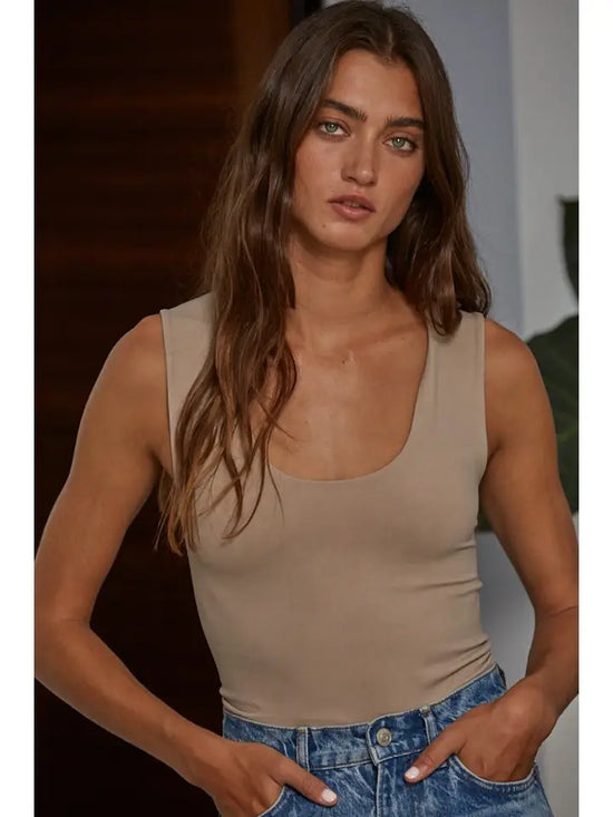 Double Layer Seamless Tank Light Taupe