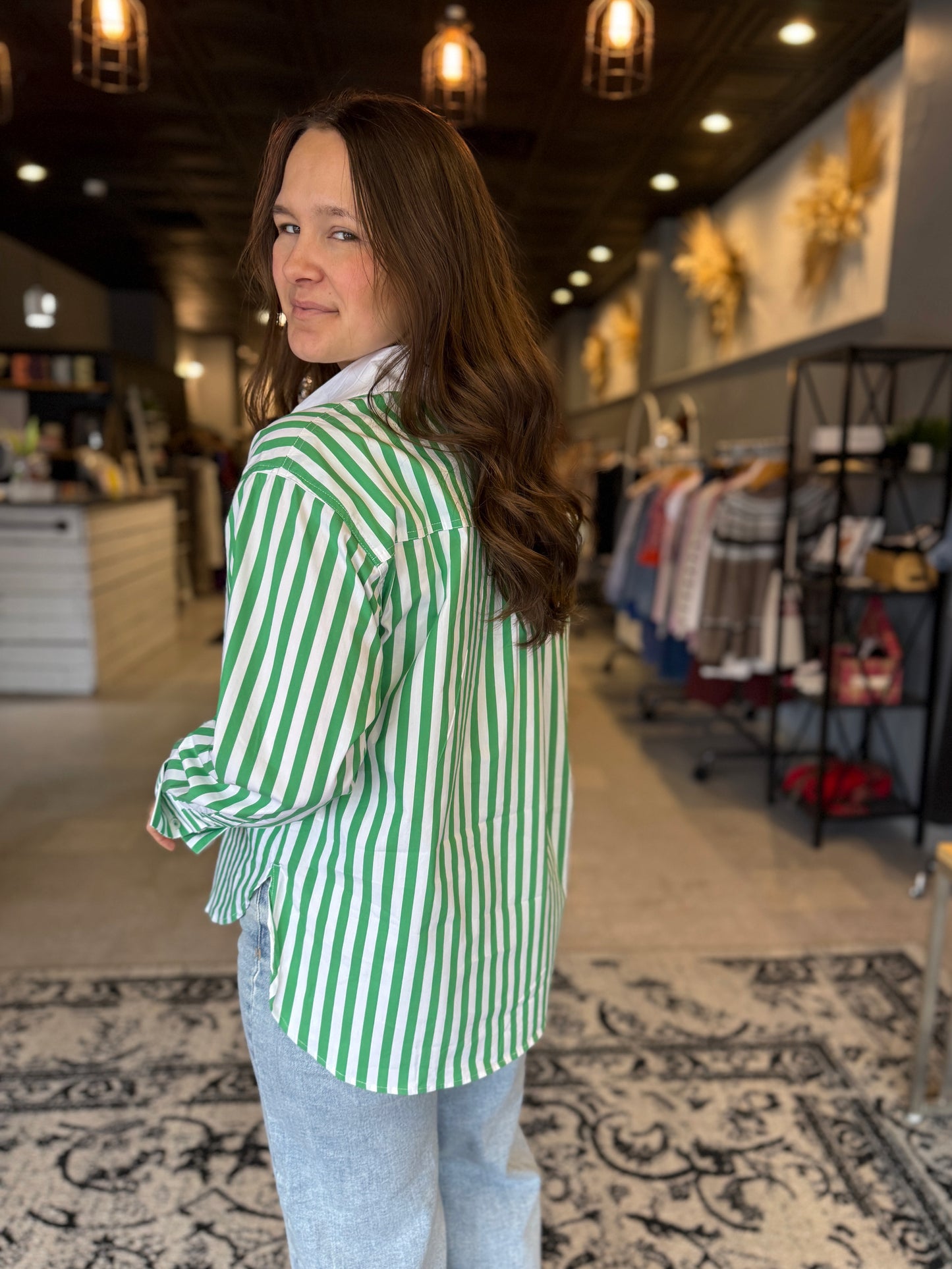 Lucky You Stripe Button Down