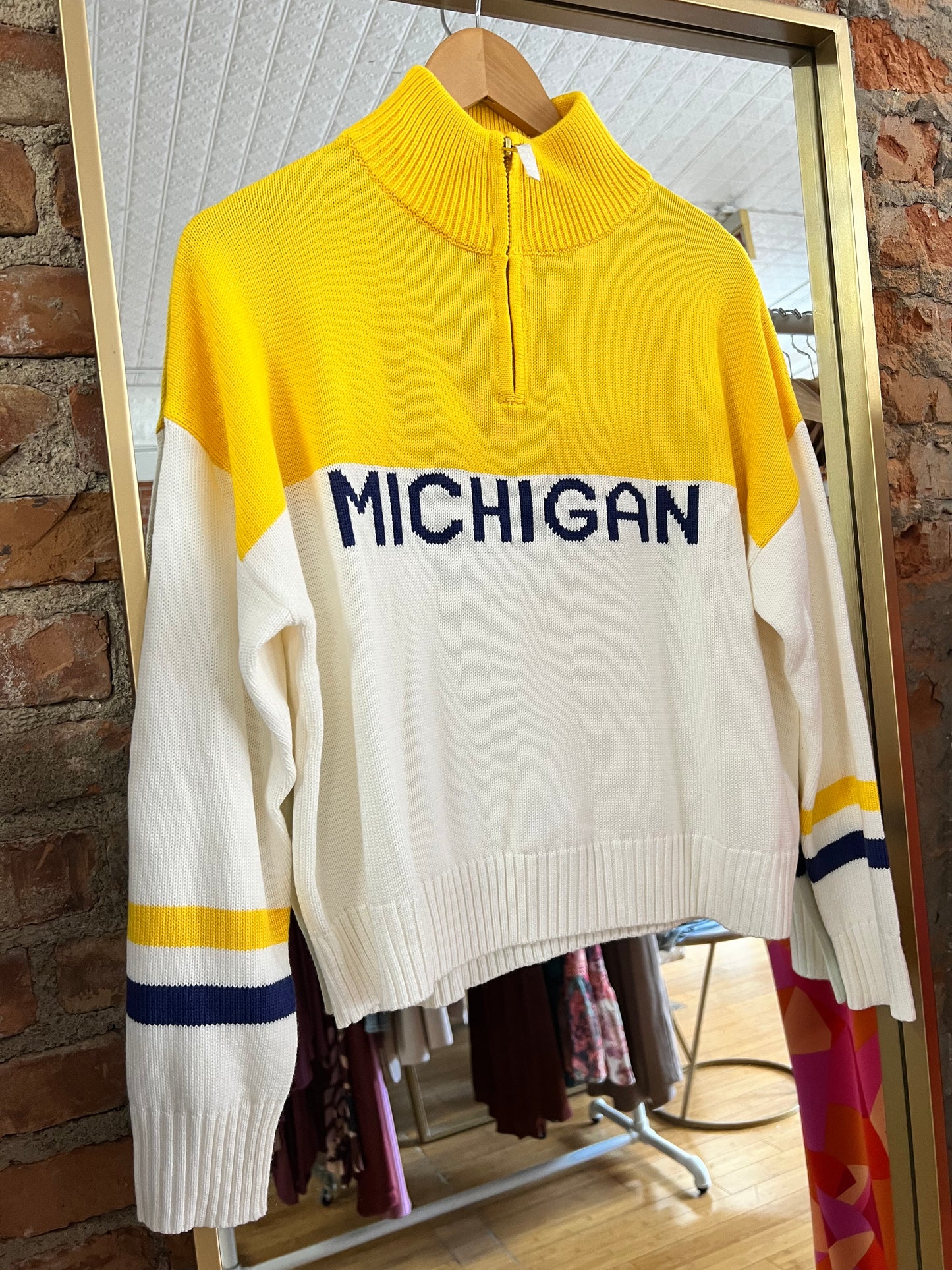 Michigan Color Block Quarter Zip Sweater