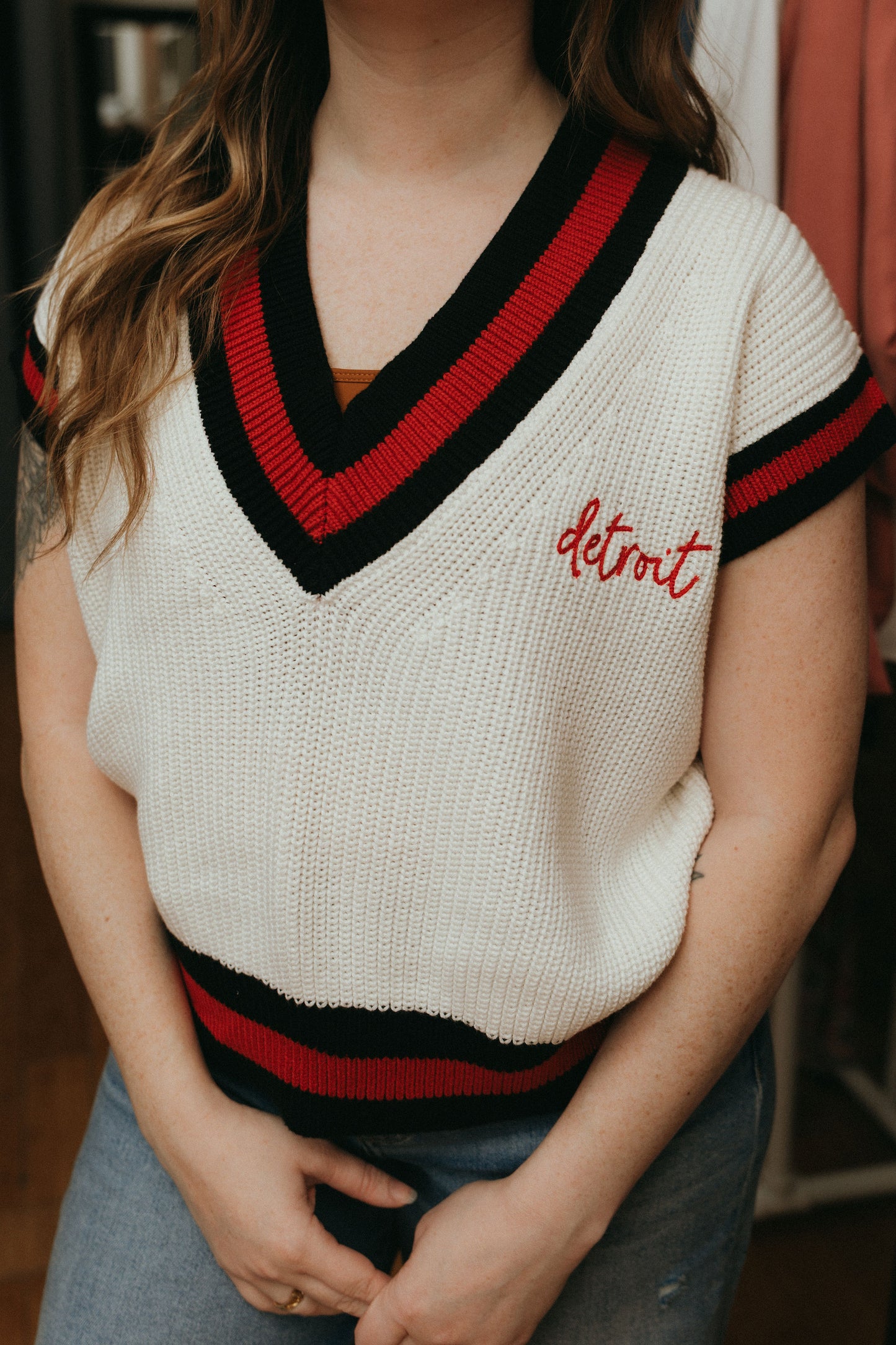Detroit White and Red Sweater Vest