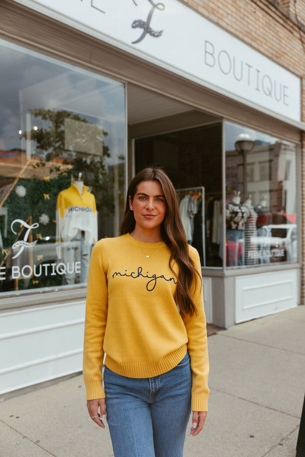 Michigan Cursive Sweater Yellow