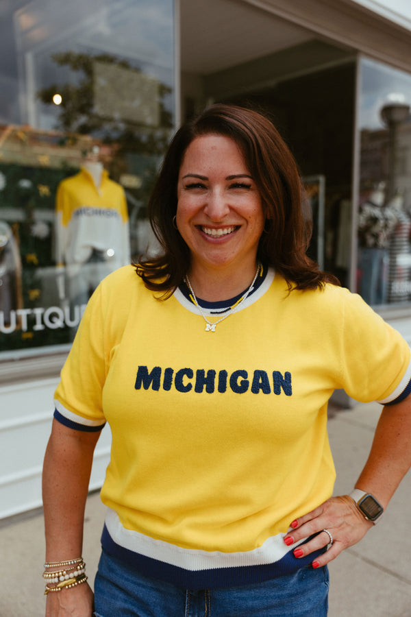 Michigan Short Sleeved Knit Sweater