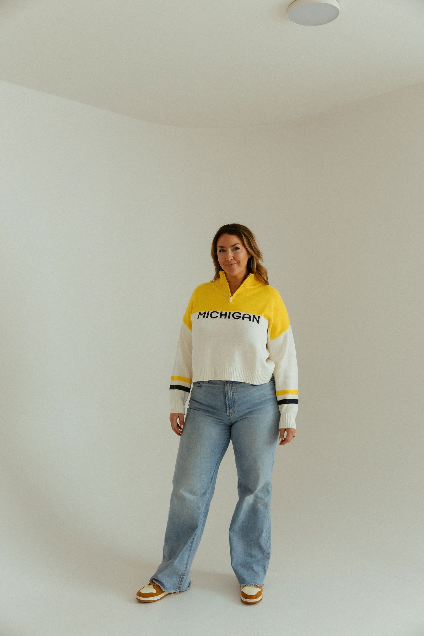 Michigan Color Block Quarter Zip Sweater