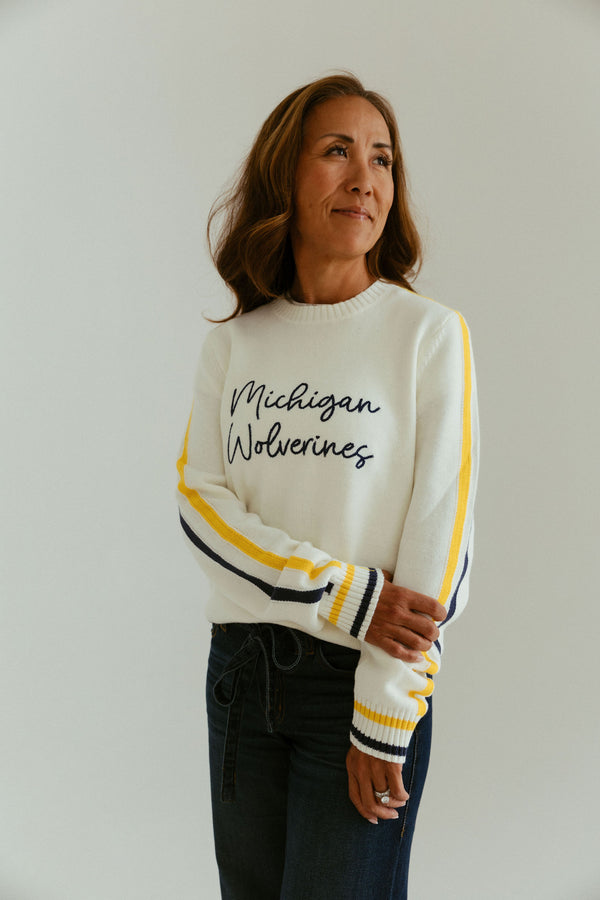 Michigan Wolverines White Sweater with Stripes