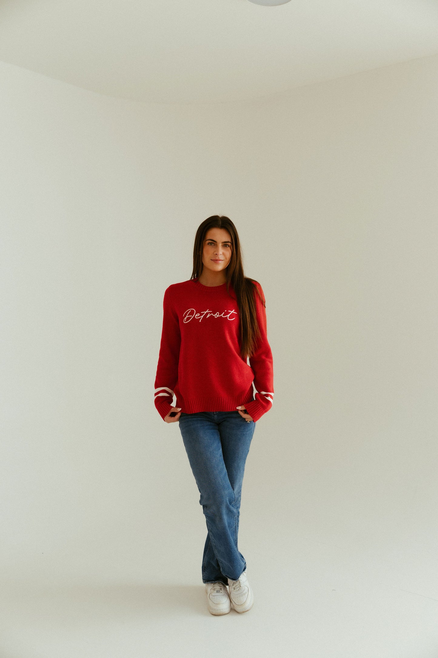 Detroit Cursive Red Crewneck Sweater