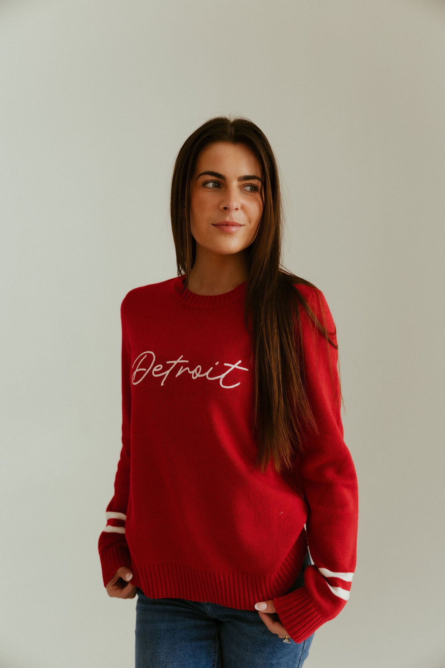 Detroit Cursive Red Crewneck Sweater