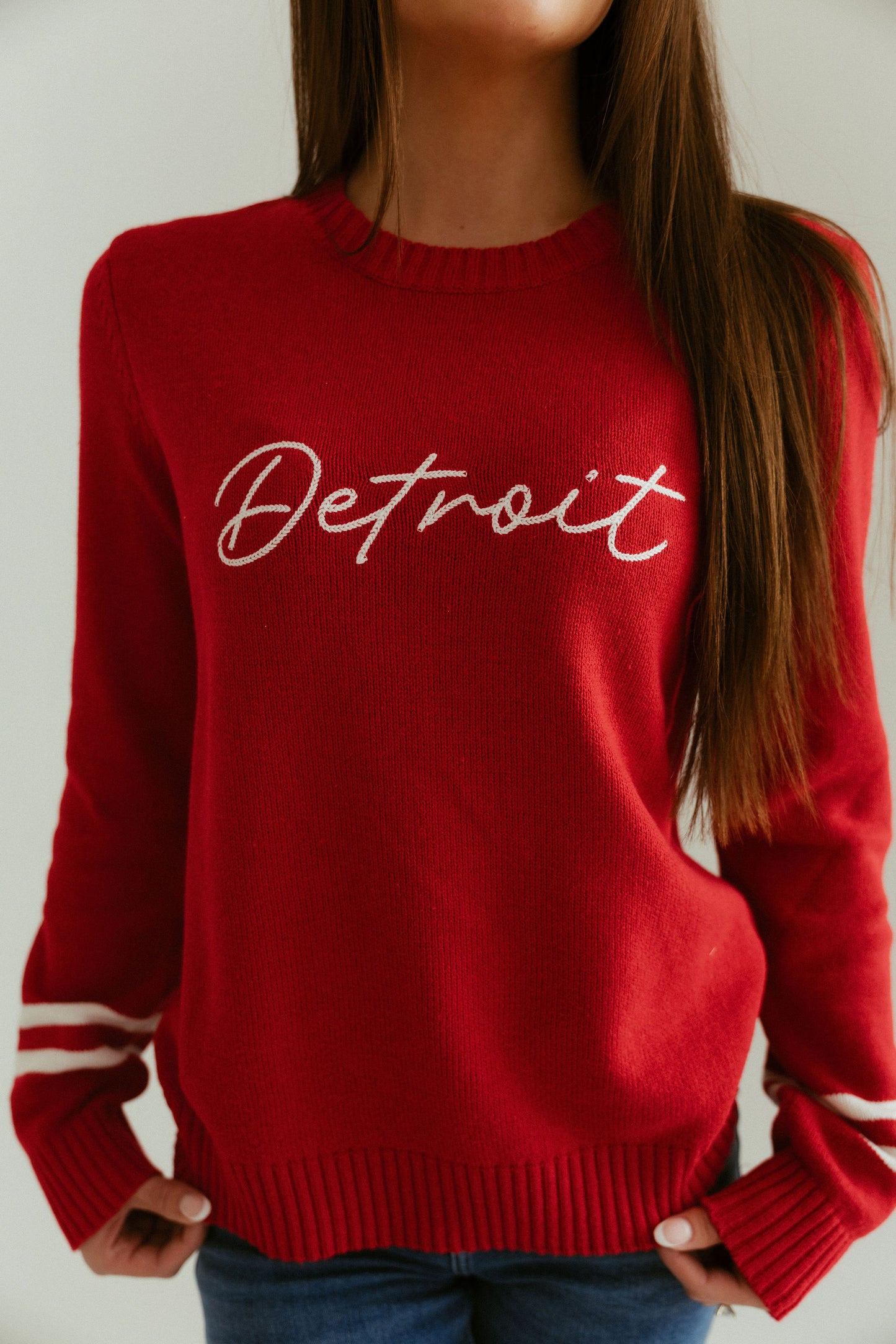 Detroit Cursive Red Crewneck Sweater