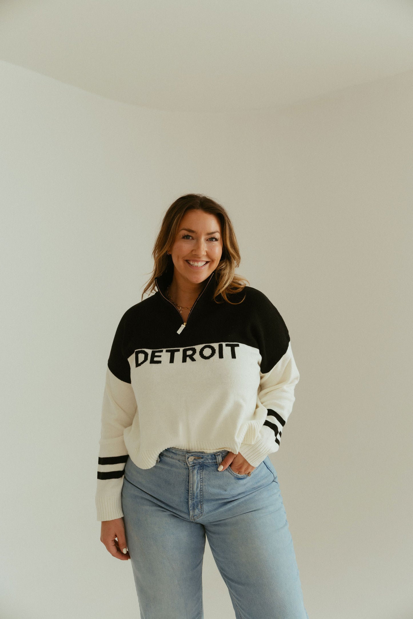 Detroit Quarter Zip Knit Sweater