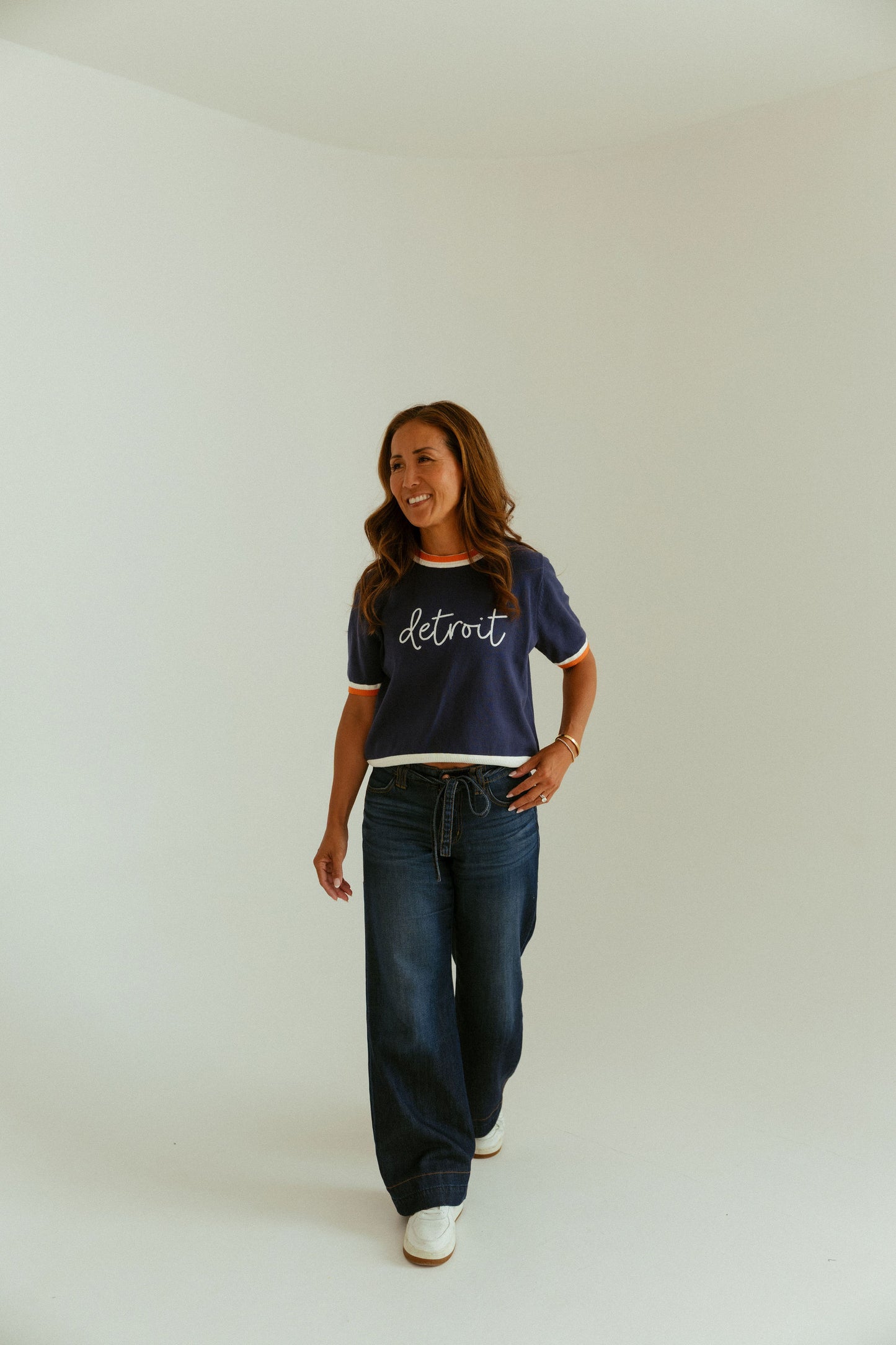 Detroit Navy Sweater with Orange/White Stripes