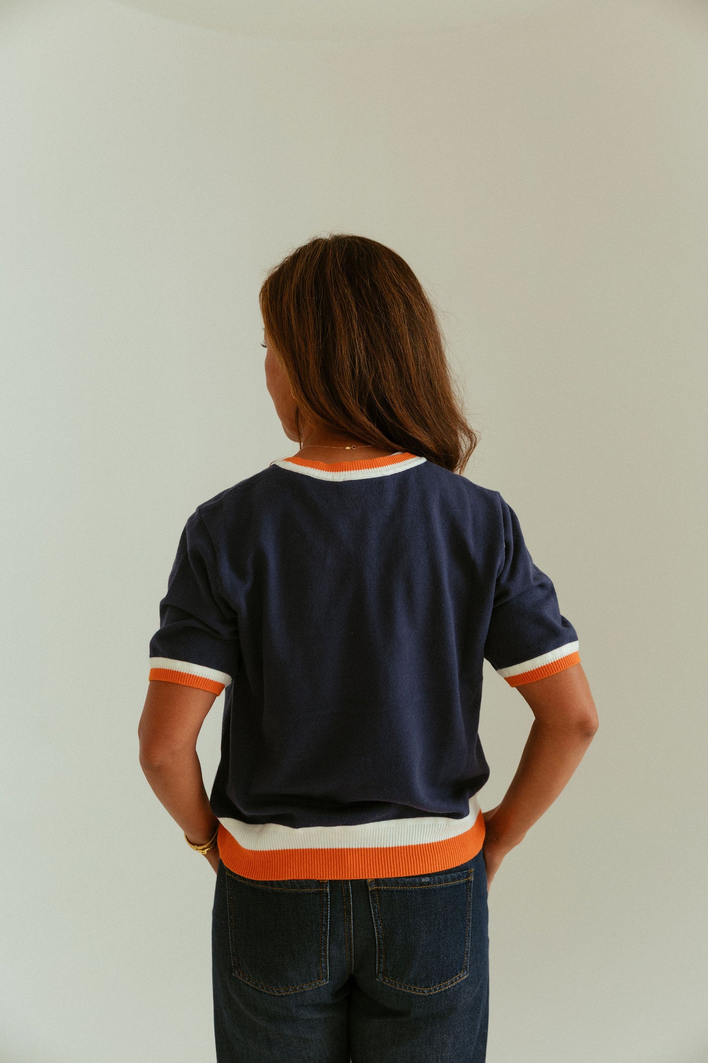 Detroit Navy Sweater with Orange/White Stripes