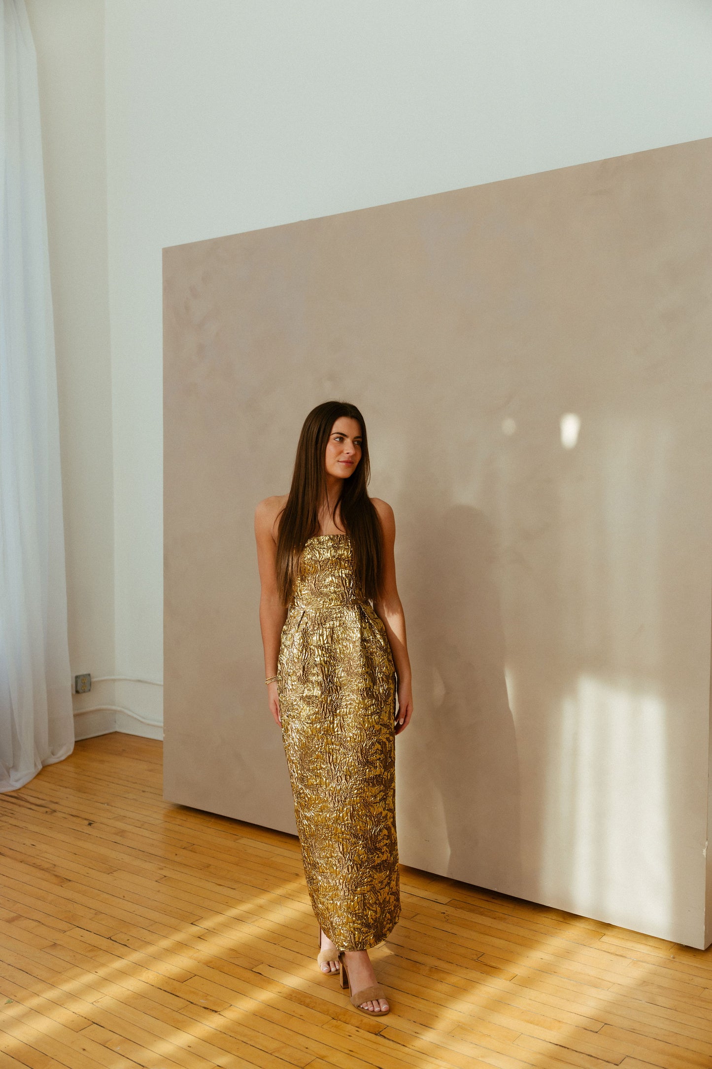 Kya Strapless Brocade Midi Dress