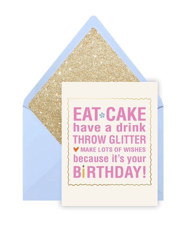 Eat Cake Throw Glitter Birthday Card