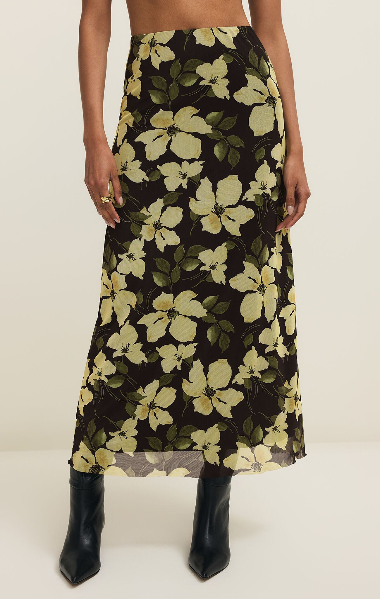 Eda Ren Floral Mesh Midi Skirt