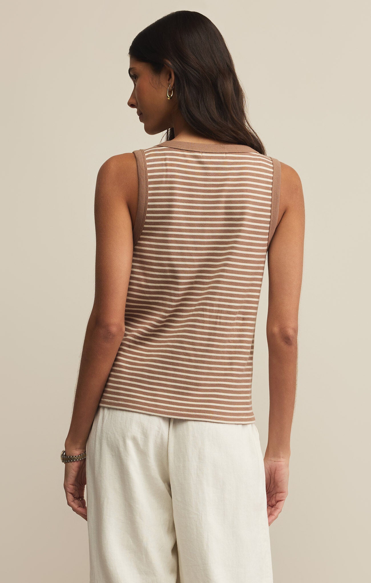 Elin Stripe Rib Tank Iced Coffee