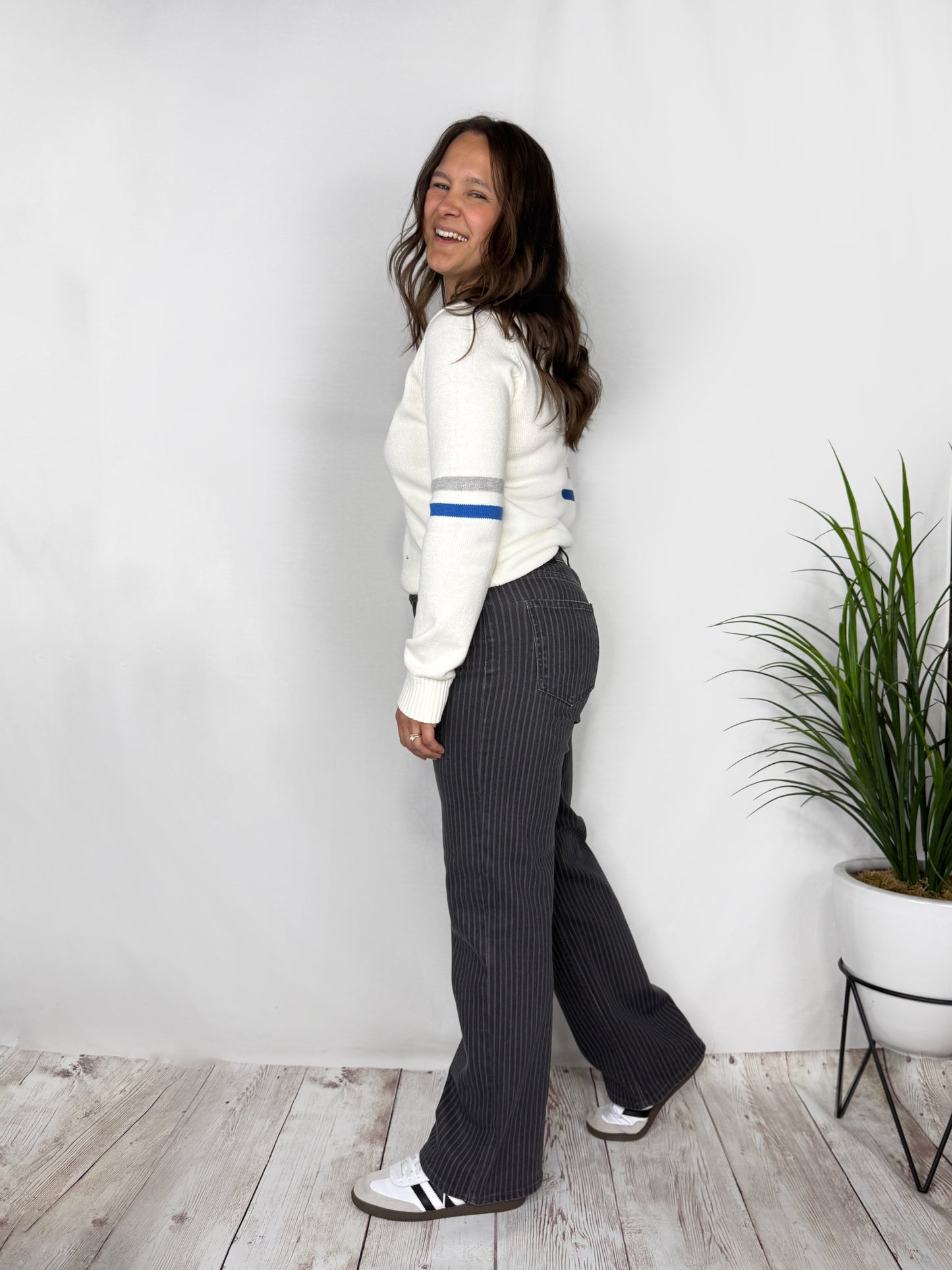 Striped Straight Leg Jeans