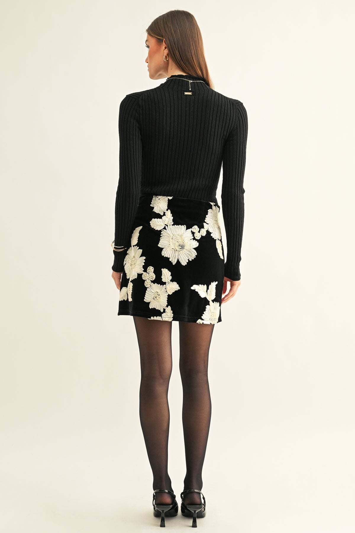 Aleena Flower Velvet Mini Skirt